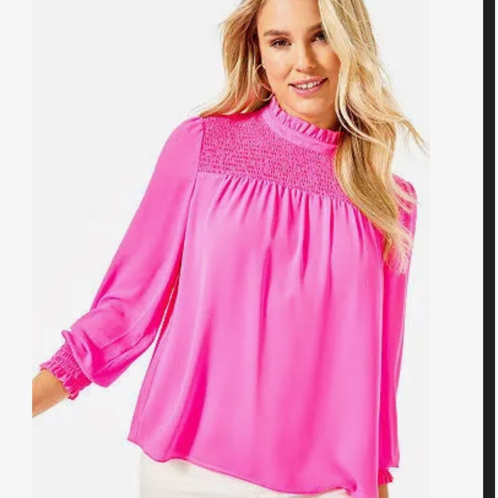Lilly Pulitzer Hot Pink Cockatoo Pink Rhiannon Blouse Medium